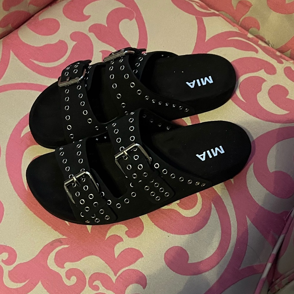 MIA Black Buckle Slide Sandals size 7.5